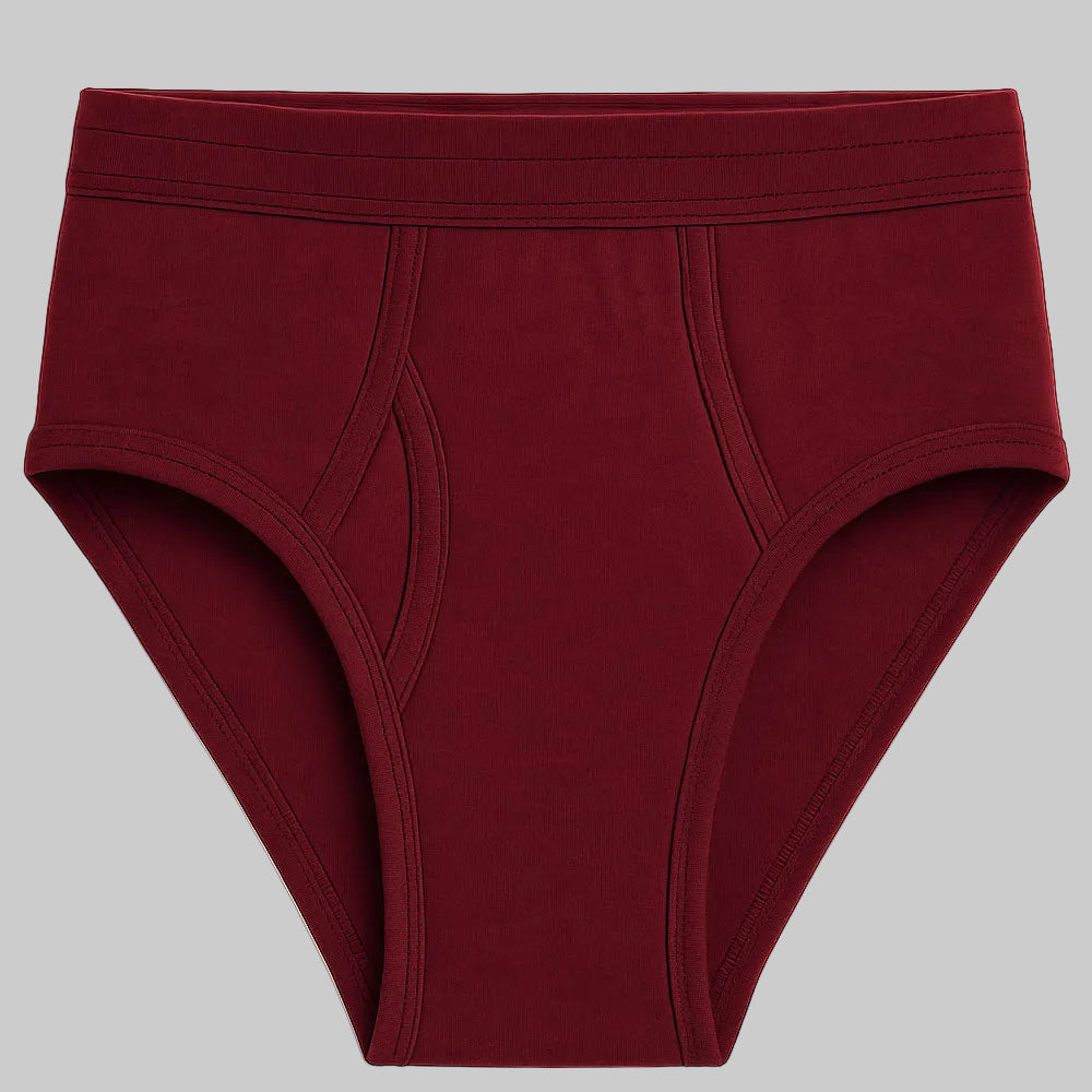 Rich burgundy big size menβs cotton brief β full-rise fit with covered waistband