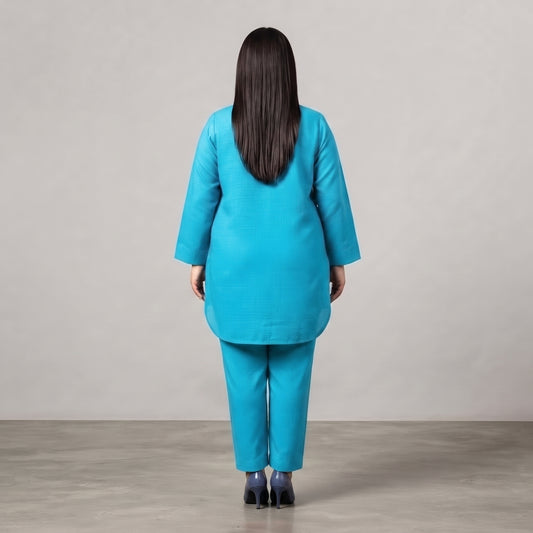 Turquoise Irish Linen Co-Ord Set made from lightweight breathable Irish Linen fabric