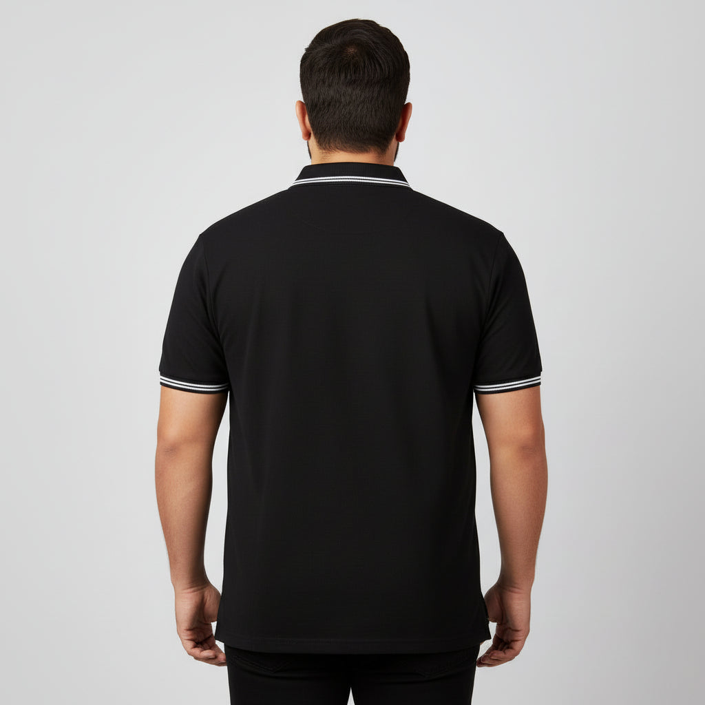 Black Stripe Collar Plus Size Polo Shirt PSM-10727