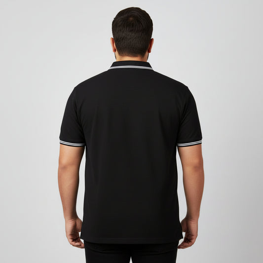 Black Stripe Collar Plus Size Polo Shirt PSM-10727