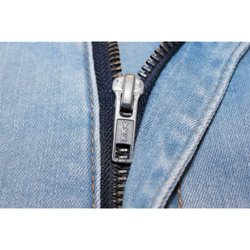 Men’s Light Wash Stretch Fit Denim Jeans with straight-leg cut, YKK zip fly, button fastening, and stretch cotton blend for comfort.