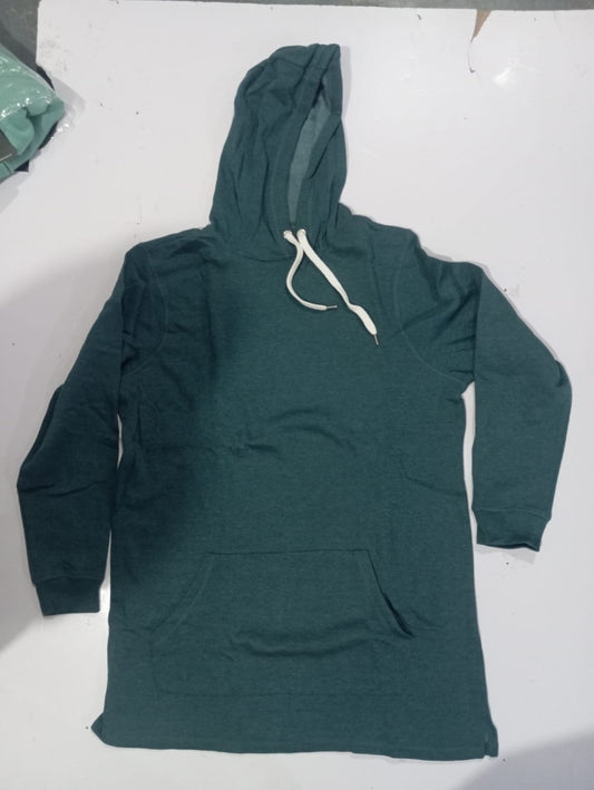 Teal Green Fleece Long Length Pullover Hoodie PSM-6116