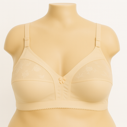 Plus Size Beige Half-Cup Floral Lace Bra PSW-9752
