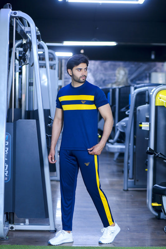 Navy & Yellow Athletic Regular Sportswear Tracksuit PSM-9164