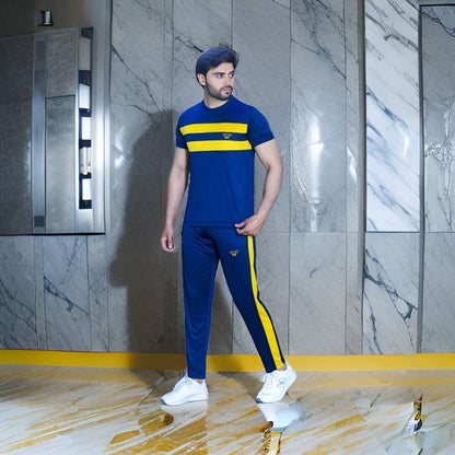 Navy & Yellow Athletic Regular Sportswear Tracksuit PSM-9164