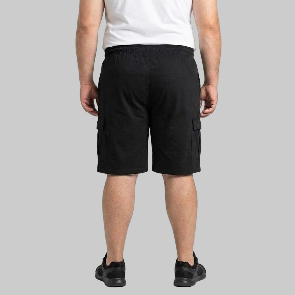 Black Elastic Waist Jersey Cargo Shorts PSM-11341