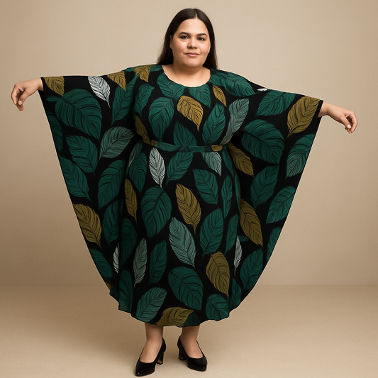 Evergreen Leaves Plus Size Kaftan-PSW-9420