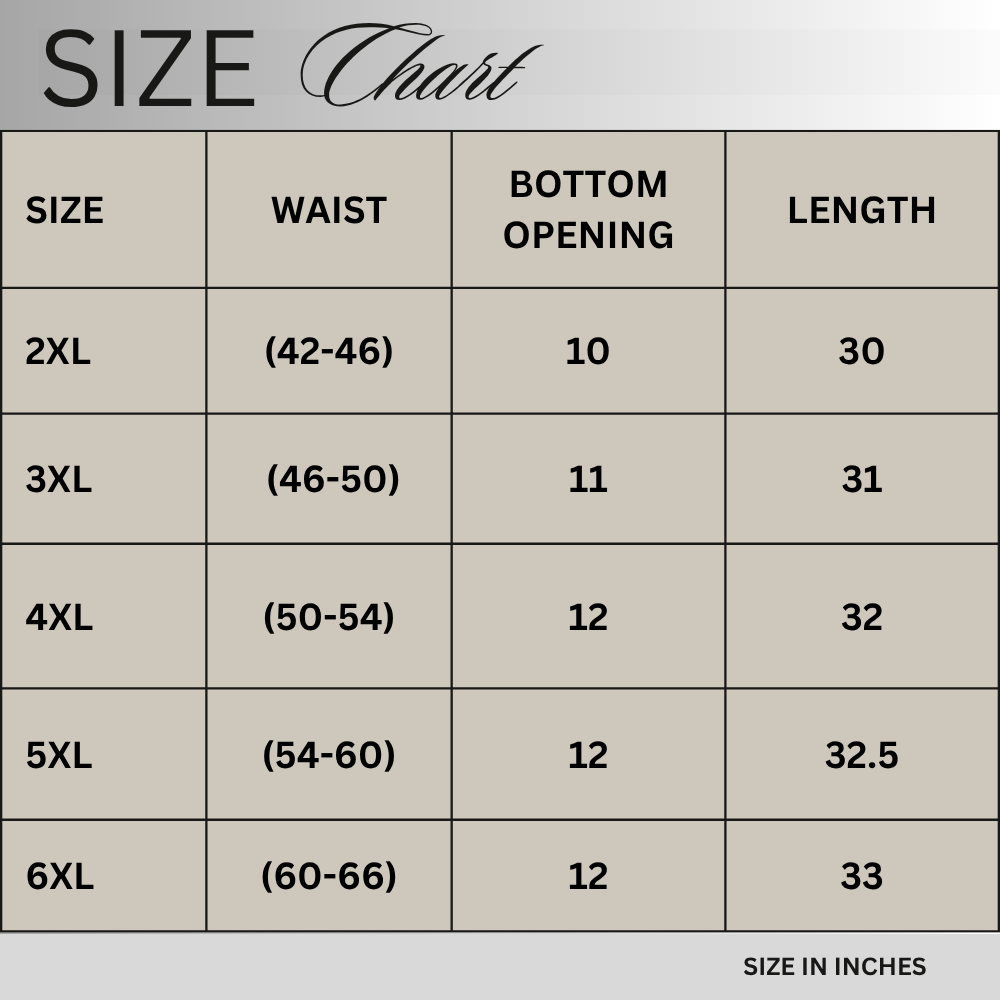 Size chart for Brown & White Side Stripe 3 quarter Short  PSM-11666