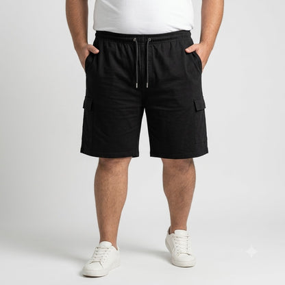 Black Elastic Waist Jersey Cargo Shorts PSM-11341