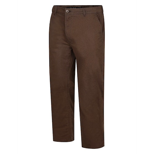 Men’s Brown Cotton Stretch Chino Pant with straight-leg fit, button and zip fastening, front hand pockets, and rear buttoned pockets in a cotton-elastane blend.