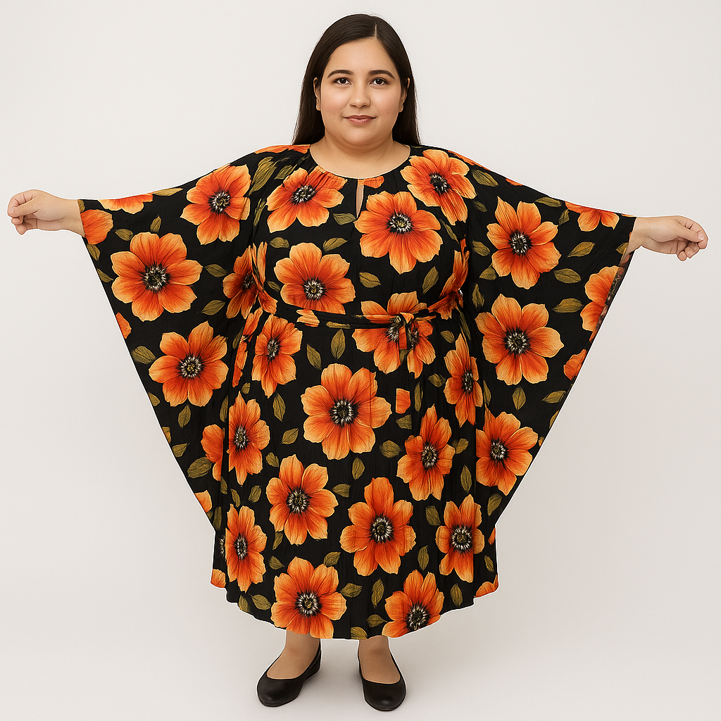 Sunset Bloom Black Plus Size Kaftan-PSW-9423