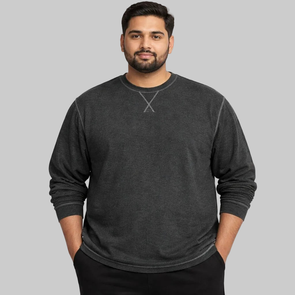 Heather charcoal thermal crewneck shirt for men with relaxed fit and soft knit texture
