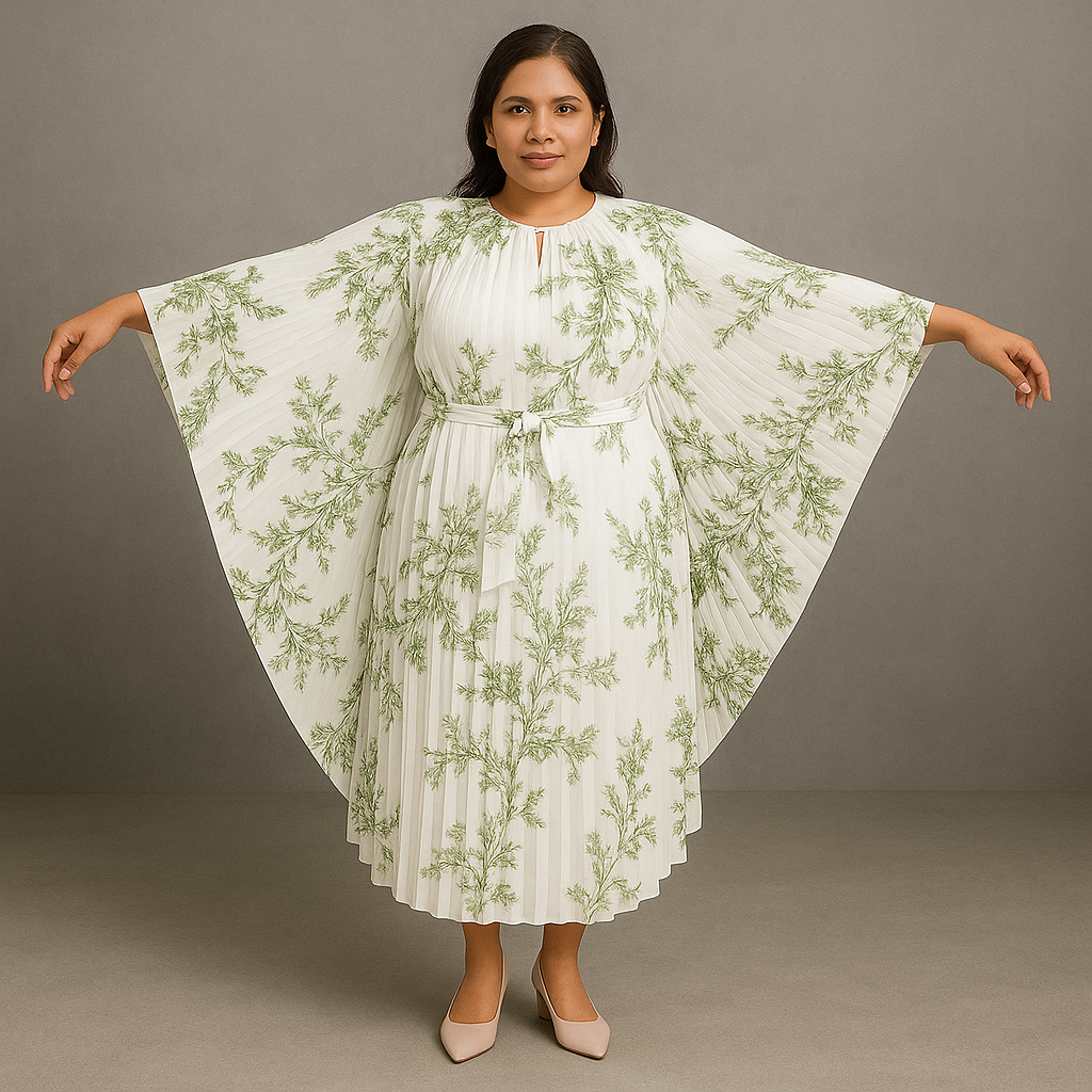 Ivory Sage Botanical Plus Size Kaftan-PSW-9418