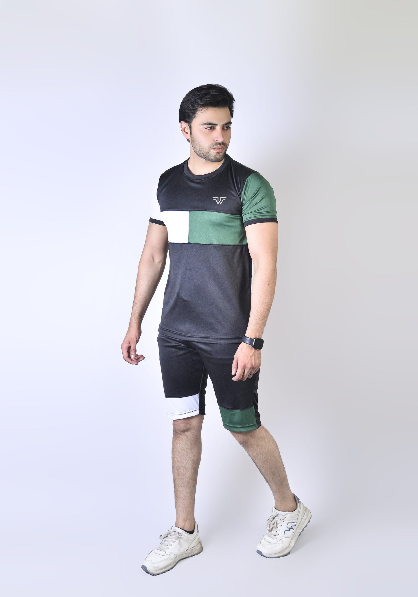 Black & Green Power Fit Regular Sportswear Tracksuit PSM-9162