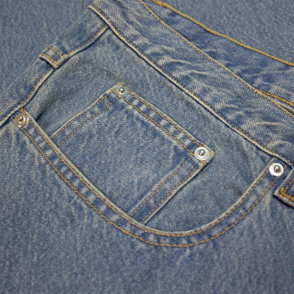 Plus-size men’s stone wash blue regular fit jeans with straight leg, button and zip fly, front and rear pockets, displayed on a clean white background.