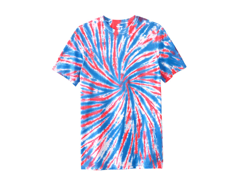 Americana Tie Dye Big & Tall Crewneck T-Shirt – Red, White & Blue Front View

