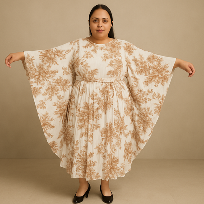 Elegant Flora Plus Size Kaftan – Brown & White-PSW-9424