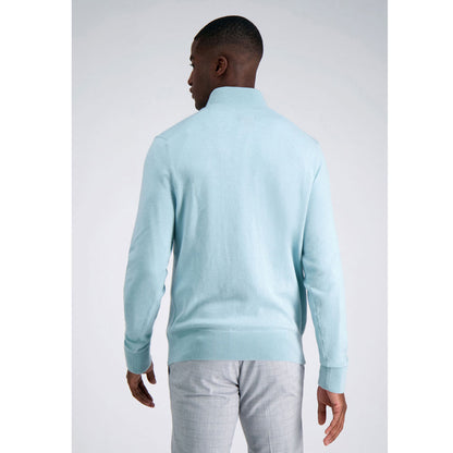 Aqua Blue Zip-Up Trucker Collar Fleece Sweatshirt PSM-8930