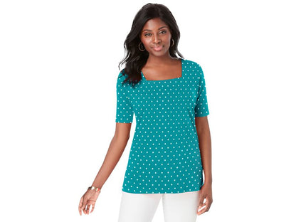 Aqua Green Dot Square Neck T-Shirt PSW-6614