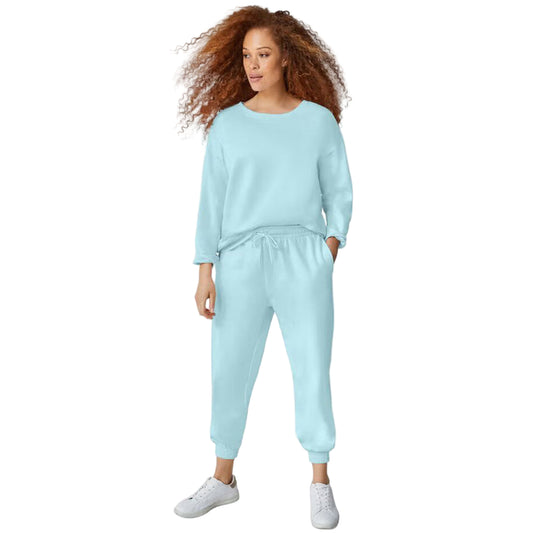 Flat-lay of Aqua Sky Fleece Sweatshirt on neutral background