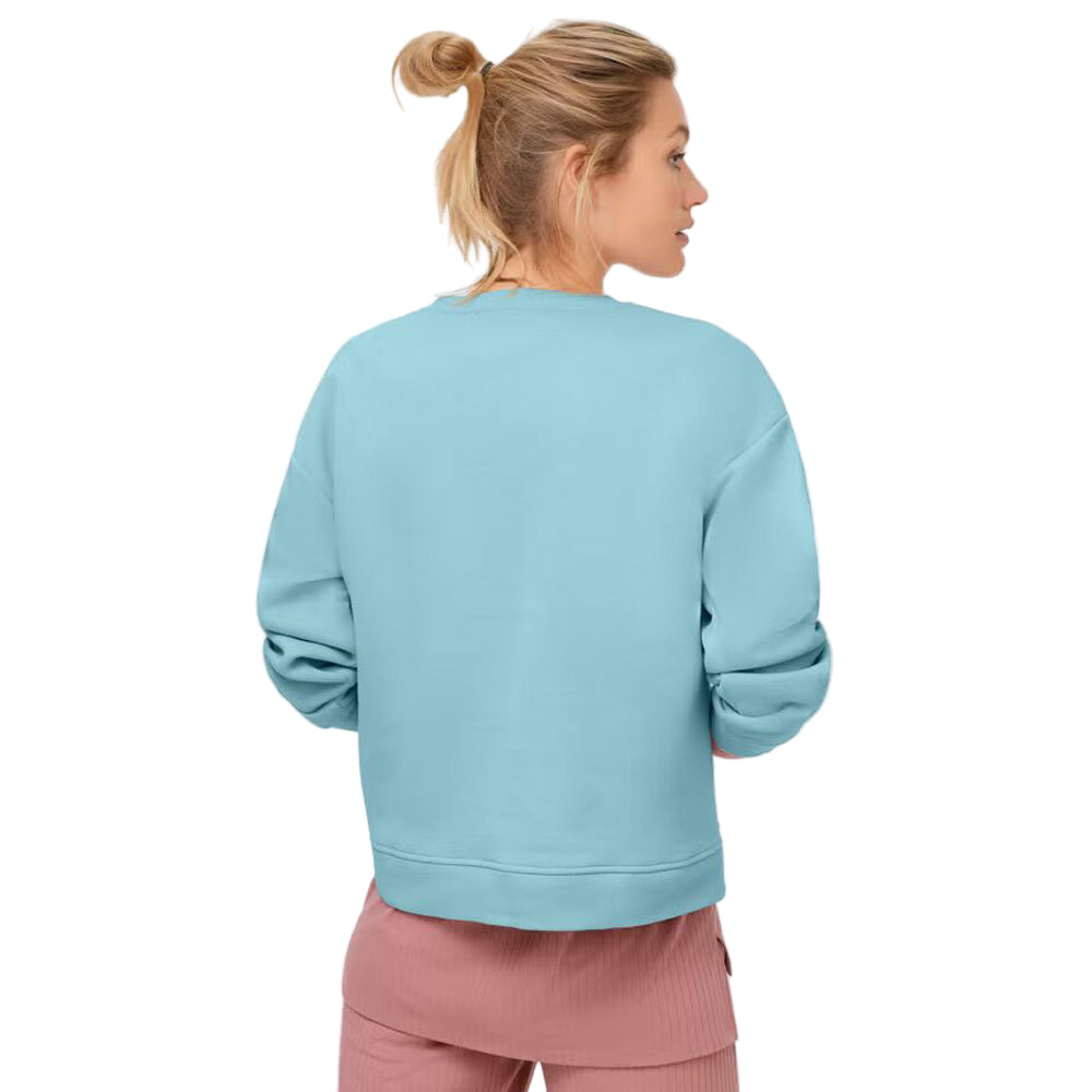 Flat-lay of Aqua Sky Fleece Sweatshirt on neutral background