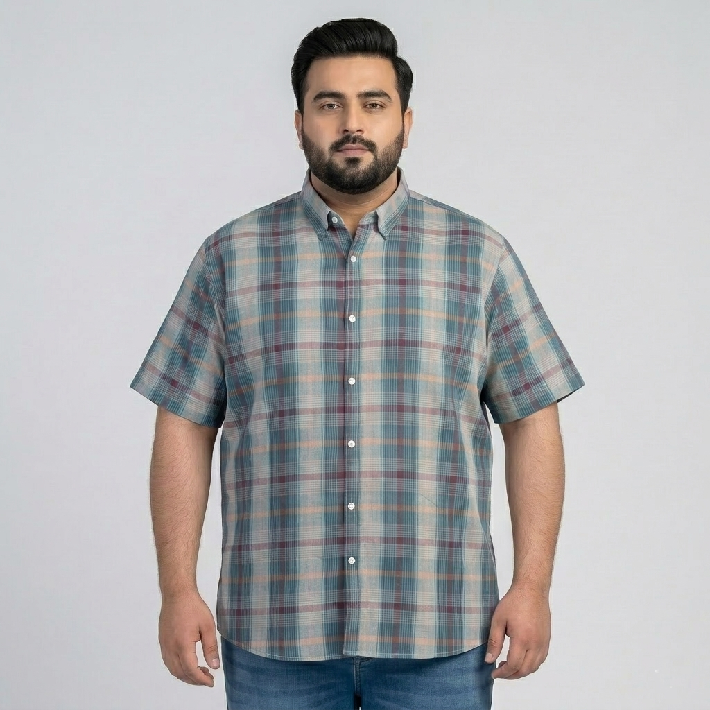 Aqua Berry Plaid Half Sleeve Casual Shirt PSM-11160