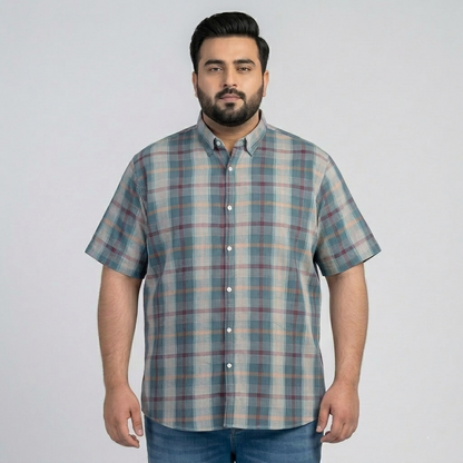 Aqua Berry Plaid Half Sleeve Casual Shirt PSM-11160