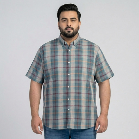 Aqua Berry Plaid Half Sleeve Casual Shirt PSM-11160