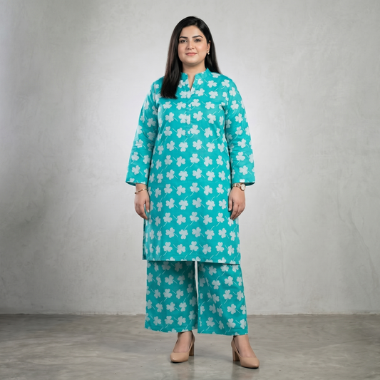 Aqua Bloom Printed Co-ord Set PSW-11156