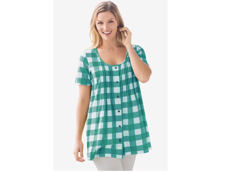 Aquamarine Buffalo Plaid knit Pintucks B Grade Tunic PSW-4880B