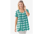 Aquamarine Buffalo Plaid knit Pintucks B Grade Tunic PSW-4880B