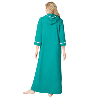 Flat-lay of Aquamarine Long French Terry Robe on neutral background