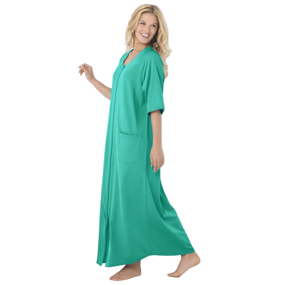 Flat-lay of Aquamarine Long Zip-Front Robe on neutral background