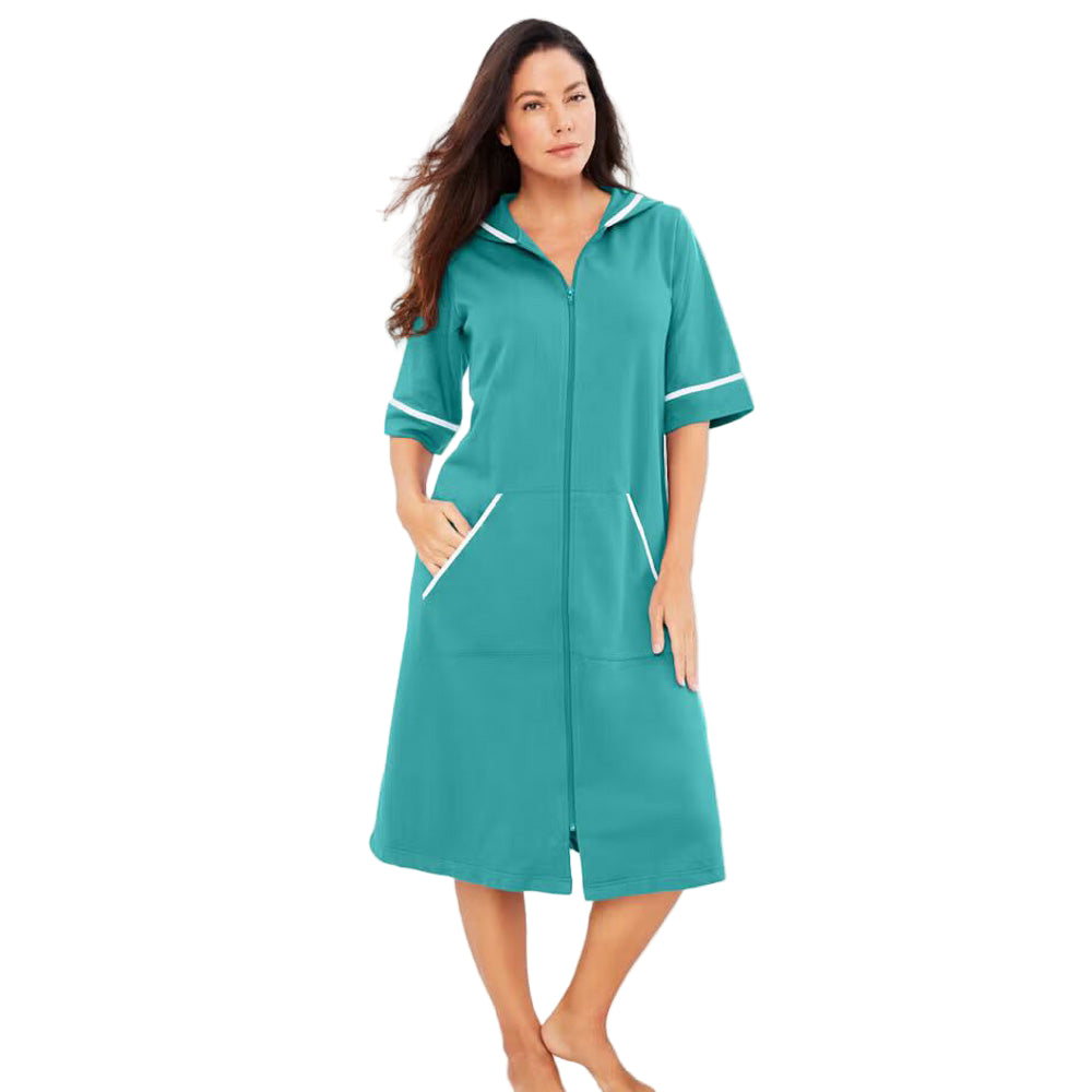 Flat-lay of Aquamarine French Terry Robe on neutral background