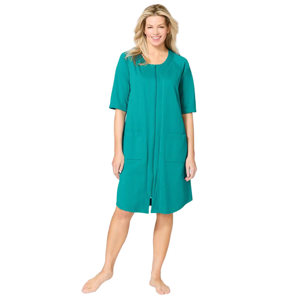 Flat-lay of Aquamarine Short French Terry Robe on neutral background