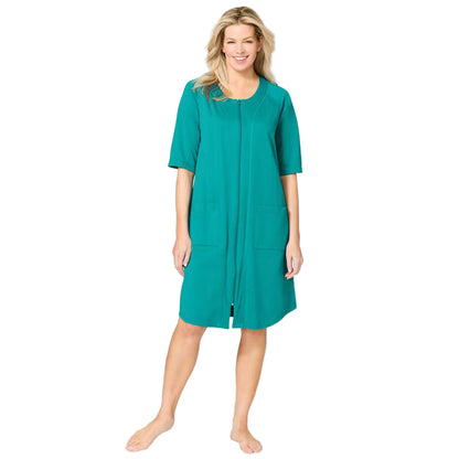 Flat-lay of Aquamarine Short French Terry Robe on neutral background