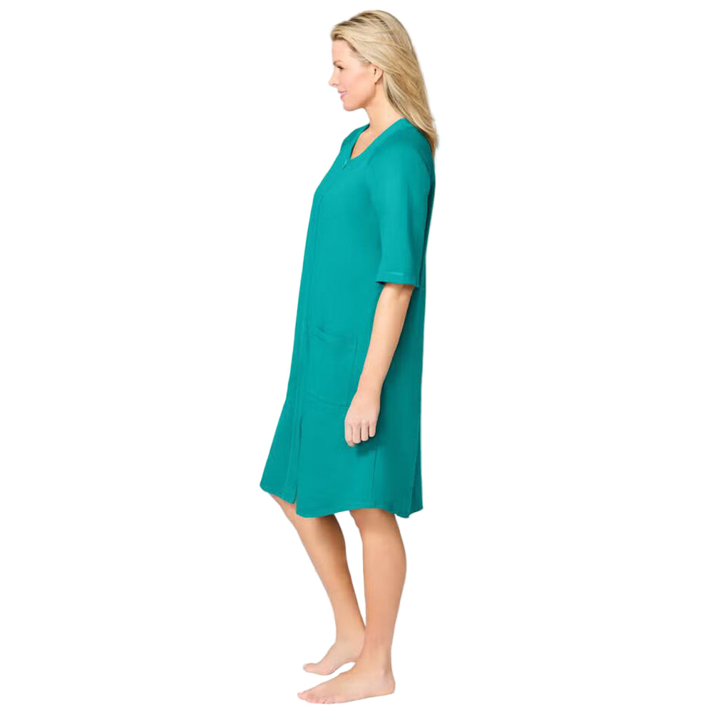 Flat-lay of Aquamarine Short French Terry Robe on neutral background
