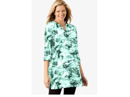 Aquamarine Tie Dye Plus Size Women Notch Neck Tunic PSW-4869