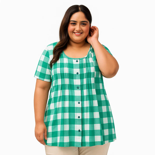 Aquamarine Plaid knit Pintucks Tunic PSW-4880