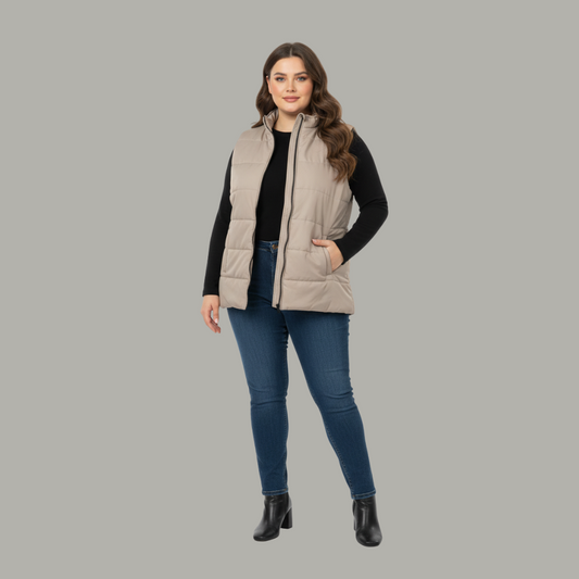Ash Grey Sleeveless Plus Size Women’s Puffer Jacket PSW-10072