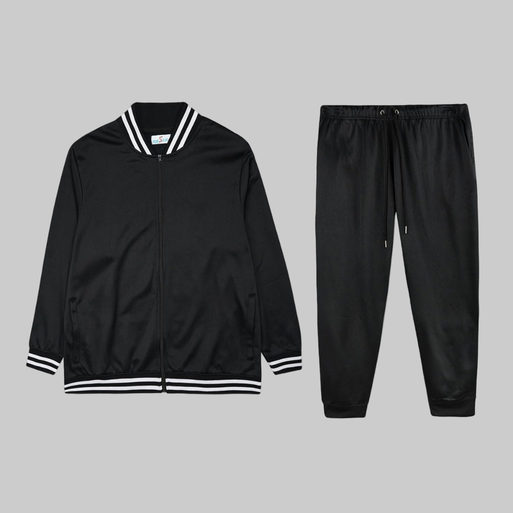 Athleisure Edge Black Plus-Size Tracksuit PSM-8805