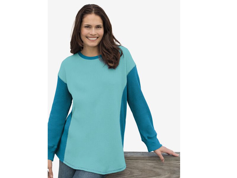 Azure Deep Teal Colorblock Scoopneck Thermal Shirt PSW-6164