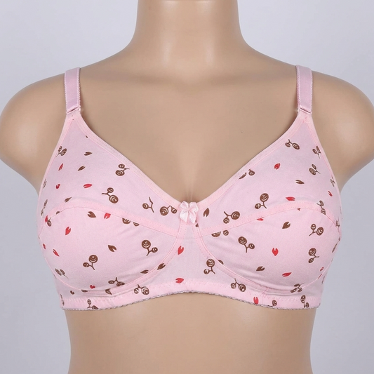 Baby Pink Floral Mesh Print Plus Size Wireless Bra PSW-10817