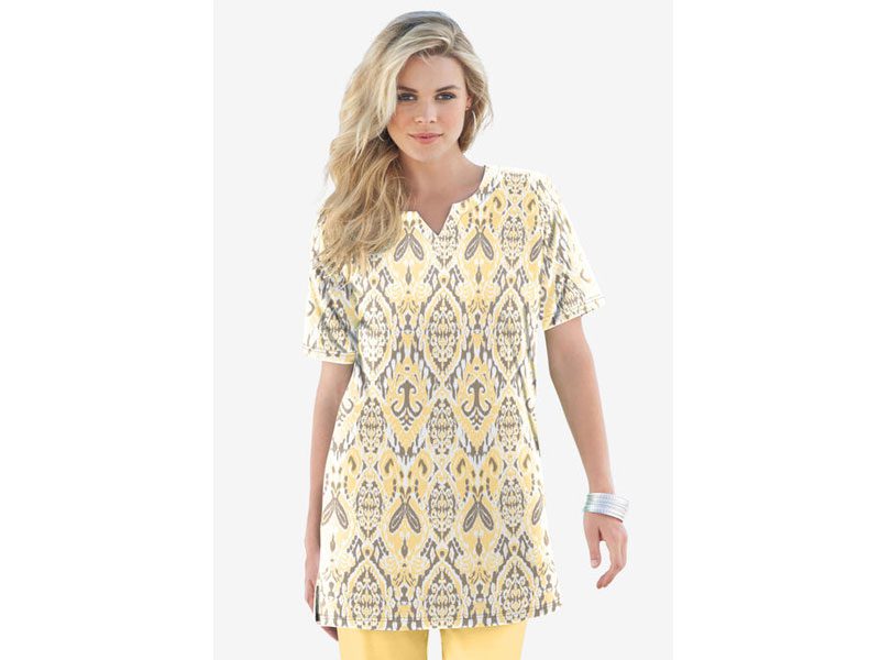 Banana Bold Ikat Print Notch-Neck Soft Knit Tunic PSW-7226