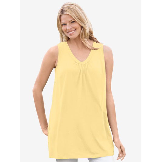 Banana Perfect Short-Sleeve Shirred V-Neck Tunic PSW-7977