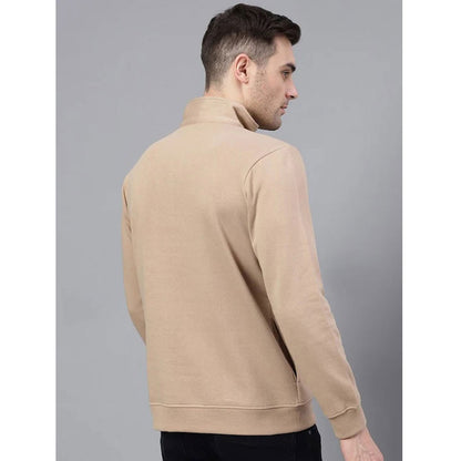 Beige Zip-Up Trucker Collar Fleece Sweatshirt PSM-8929