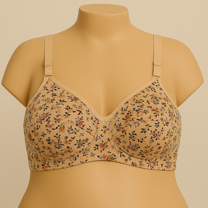 Beige Floral Print Premium Plus Size Bra – Comfort Fit PSW-9392