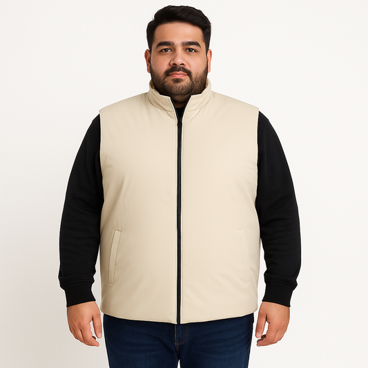 Beige Plus-Size Sleeveless Puffer Jacket PSM-9997