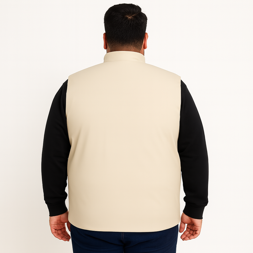 Beige Plus-Size Sleeveless Puffer Jacket PSM-9997