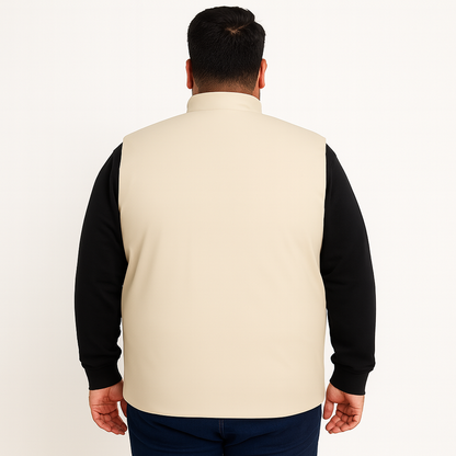 Beige Plus-Size Sleeveless Puffer Jacket PSM-9997